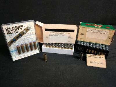 .38 Special Ammunition Lot &ndash; Glaser Safety Slug +P, 148gr Wadcutter, Empty Primed Shells, 50rd Boxes