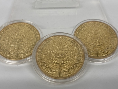 (3) Golden Mayan Calendar Coins