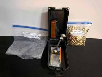 200x .223/5.56 Brass, Weaver 35 Scope Base, Rifle Buttstock, Hunting Call, Misc Gun Parts ( shelf G)