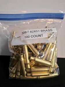 .308 Winchester / 7.62x51mm NATO Brass Casings, 100 Count, Reloadable, Clean Brass( shelf H)