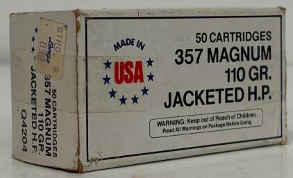 Winchester Q4204 .357 Magnum 110gr JHP Ammunition, 50 Rounds, Made in USA, Brass Case