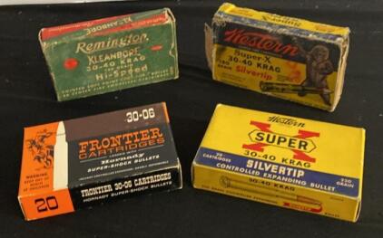 Vintage Remington & Western 30-40 Krag Ammunition 180gr 220gr Silvertip, Frontier 30-06 Box