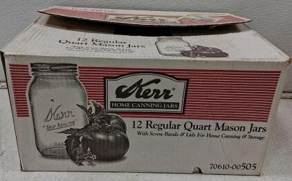 Kerr 12 Regular Quart Mason Jars, 32oz, Clear Glass, Made in USA, Boxed Set
