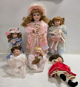 Lot of Porcelain Collectible Dolls (Victorian, Angel, Folk Attire, 1980s-2000s)