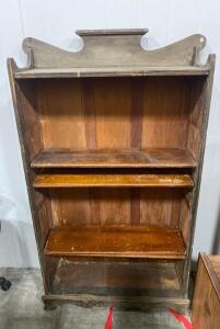 Antique Wooden Open Bookshelf/Cabinet with Adjustable Shelves and Decorative Crest, 54"x36"x14"