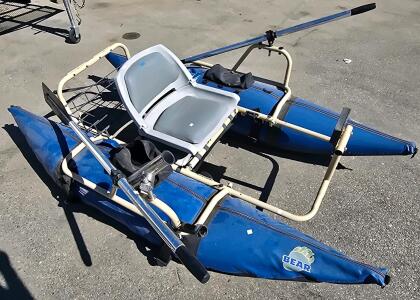 Bear Inflatable Pontoon Fishing Boat, 7'8" Blue, Rod Holder, Rear Basket, Motor Mount, 1 Seat