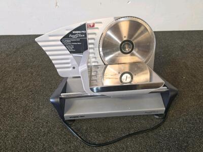 Waring Pro FS150 Electric Food Slicer, Stainless Steel Blade, 130W, Adjustable Thickness (Plugged In And Functioning)