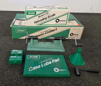 RCBS Model 5-10 Reloading Scale, Ammo-Crafter I, Case Lube Pad, Tools, Vintage Set, Boxed