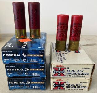 Federal Power-Shok And Western Super-X 12 Gauge 2-3/4" Rifled Slug Ammunition, 20 Rounds (12 Blue Box, 8 White Box)