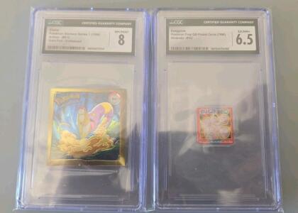 Ekans Artbox Gold Foil Embossed Pok&eacute;mon Sticker R13 CGC 8 & Exeggcute Final GB Pocket Card #102 CGC 6.5
