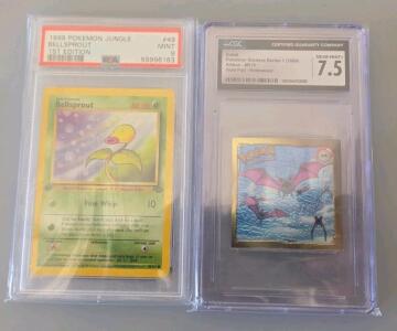 1999 Pokemon Jungle Bellsprout 1st Edition PSA 9 Mint & Artbox Zubat Gold Foil Sticker CGC 7.5