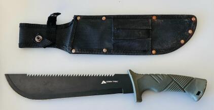 Ozark Trail 16-Inch Machete with Sawback Spine, Nylon Sheath, Rubberized Handle, 13" Blade