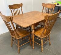 Solid Wood Rectangular Dining Table Set, 4 Spindle-Back Chairs, Carved Backrests - 2
