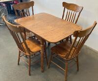 Solid Wood Rectangular Dining Table Set, 4 Spindle-Back Chairs, Carved Backrests - 3