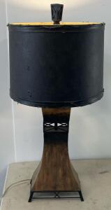 Modern Wooden Table Lamp with Black Drum Shade, Metal Accents, 32&rdquo; Height, Contemporary Design