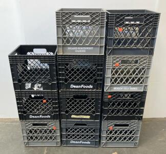 11 Plastic Dairy Milk Crates &ndash; Meadow Gold, Ace, Dean Foods &ndash; 13"x13"x11" Black/Grey