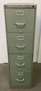 HON 4-Drawer Vertical File Cabinet Metal, Olive Green, Lockable, Label Holders, Recessed Handles