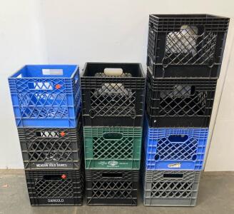 10 Plastic Dairy Milk Crates &ndash; Meadow Gold, Ace, Dean Foods &ndash; 13"x13"x11" Black/Grey/Blue/Green