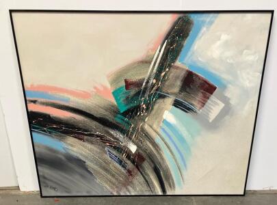 Lee Reynolds Original Abstract Oil Painting, 48" x 60", Signed, Black Metal Frame