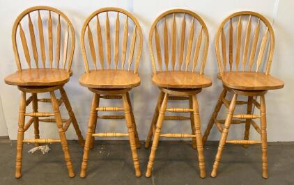Set Of 4 Windsor-Style Swivel Bar Stools, Solid Wood, 30" Seat Height