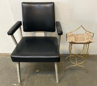 Mid-Century Modern Standing Ashtray With Magazine Rack And Armchair Set