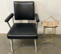 Mid-Century Modern Standing Ashtray With Magazine Rack And Armchair Set