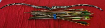 Camo Recurve Bow ~60" With 20 Mixed Arrows, Broadhead & Field Tips, Right-Hand, 40-55lb Draw