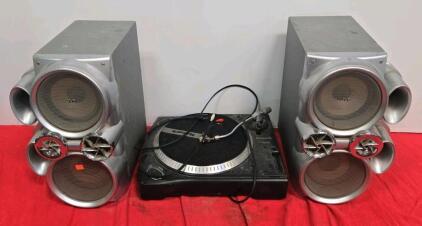 JVC SP-HXD7 Twin Giga-Tube Speaker Pair With 80W Main 180W Sub, Numark TT1625 Direct Drive Turntable
