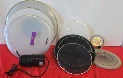Remo & Evans Drum Head Lot: 22", 18", 16", 14", 12", Mesh, With Sound Activated Light Motor