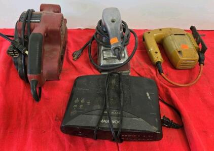 Chicago Electric 3" x 21" Belt Sander, 7 Amp, Serial 3831134, Corded Handheld Jigsaw, Alarm Clock, Sander