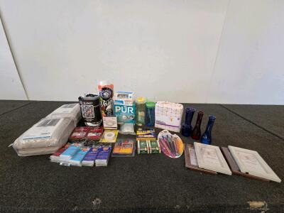 Assorted Household Goods Lot &ndash; Bujasso 95&rdquo; Curtains, NFL Blanket, PUR Filter, Frames, Vases, Supplies