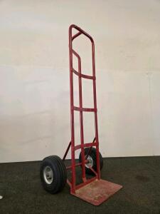 Steel Manual Hand Truck Dolly, 600 lb Capacity, 10" Pneumatic Wheels, 52" Height, Red