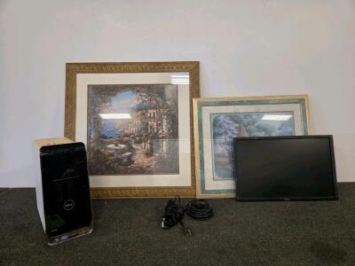 Mixed Lot: Dell Monitor and Computer (Tested both) & Framed Art Prints- Gazebo & Coastal Village Scenes, Approx. 32"x28" & 38"x38"