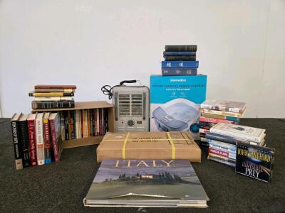 Mixed Lot: Heater (Tested), Foot Bath Massager (New in plastic), Invisible Prey Audiobook CD Set by John Sandford, Unabridged, 9 CDs, Narrated by Richard Ferrone, & Literature