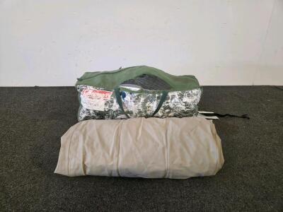Coleman 8-Person Base Point Cabin Tent with Bag, 16x7 ft Floor, 6'2" Height, Green/Tan & Twin Size Air Mattress
