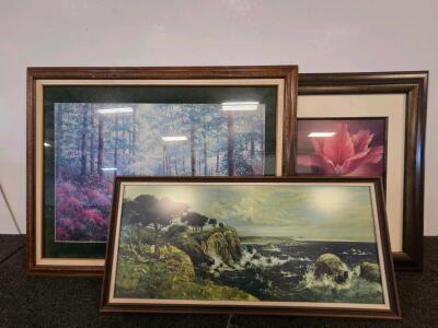 Framed Wall Art Print Set: Forest Path, Ocean Cliffs, Floral | 36"x28", 40"x18", 26"x32"