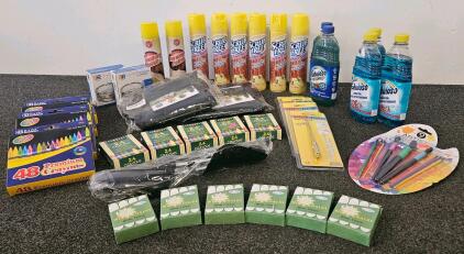 Bulk Lot Office, School & Cleaning Supplies: Fabuloso, Scrub Free Polish, Crayons, Brushes, Chalk