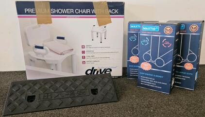 Drive Medical RTL12505 Shower Chair 350 lb, 3x Maxtid 36" Draft Stoppers, 2 Curb Ramps