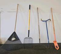 5-Piece Garden Tool Set: Razor-Back Shovel, Garden Giant Cultivator, Rake, Hay Fork, Leaf Rake