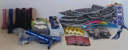 Bulk Mixed Lot: 10 Slip-on Shoes, 10 Glass Vases, Hand & Kitchen Towels, BBs, Pencils, Teflon Tape