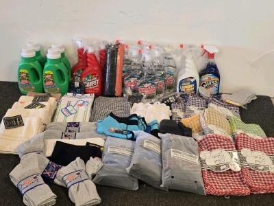 Large Household Essentials Lot &ndash; LA&rsquo;s Totally Awesome Cleaners, Underwear, Socks, Cloths, Towels XL