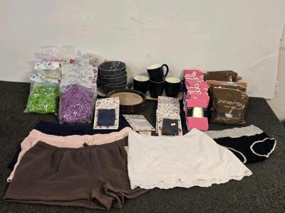 Bulk Lot: Home Decor, Clothing & Accessories&mdash;New Tights, Underwear, Hair Bands, Stoneware, Easter Grass