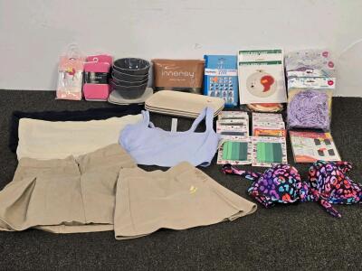 Large Mixed Lot: Girls' Apparel, Bowls, Trays, Craft Supplies, Hair Accessories, Zippers