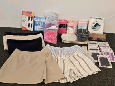 Mixed Lot: Women's Shorts, Skorts, Girls Tights, Plates, Bowls, Craft & Hair Accessories, New Tags