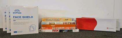 Bundle of INTCO Face Shields, Hollister VaPro Catheters, and Vintage Parker Brothers Board Games