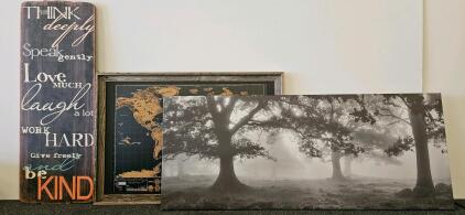 Panoramic Forest Canvas Art, Inspirational Wooden Sign, Framed Alliance Station Scratch Map
