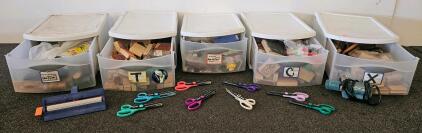Bulk Craft Lot: 60+ Wood Rubber Stamps, 8 Fiskars Pattern Scissors, Embossing Tool & More