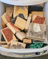 Bulk Craft Lot: 60+ Wood Rubber Stamps, 8 Fiskars Pattern Scissors, Embossing Tool & More - 4