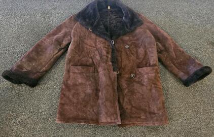 Jean Guise Shearling Leather Coat, Women's Size 8, Brown Suede with Black Sheepskin Lining