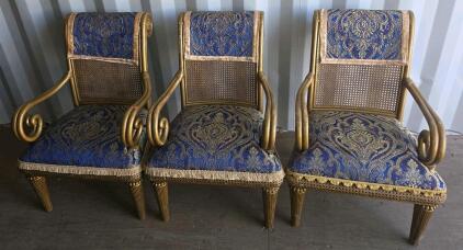 Set of 3 Baroque Revival Upholstered Armchairs with Carved Gilt Frames (conex 4)